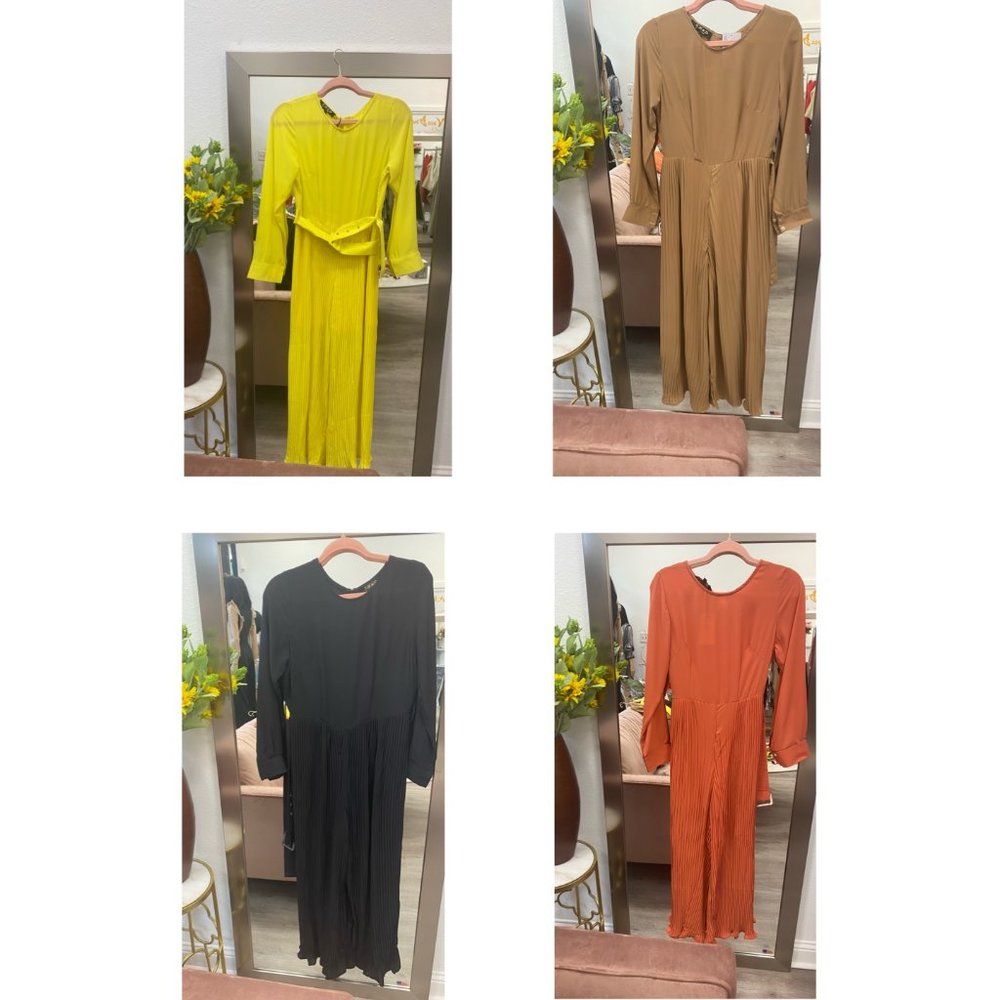 One piece jumpsuit for women Casual long sleeve ground neck wide leg pant romper